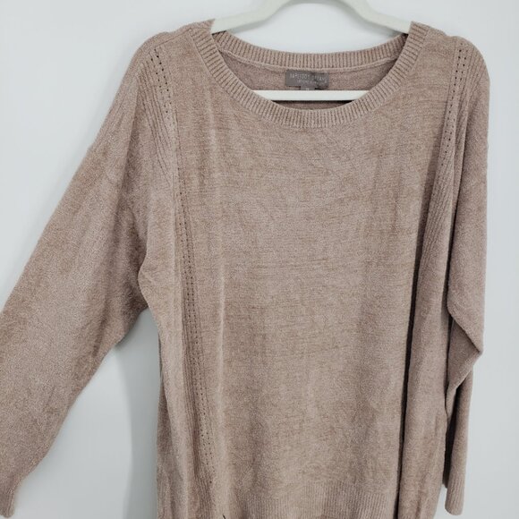 Barefoot Dreams Cozy Chic Ultra Lite Dockside Pointelle Pullover Sweater 1X Tan - Picture 5 of 8